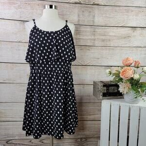 ELLE Polka Dot Spaghetti Strap Dress‎ Black White Medium